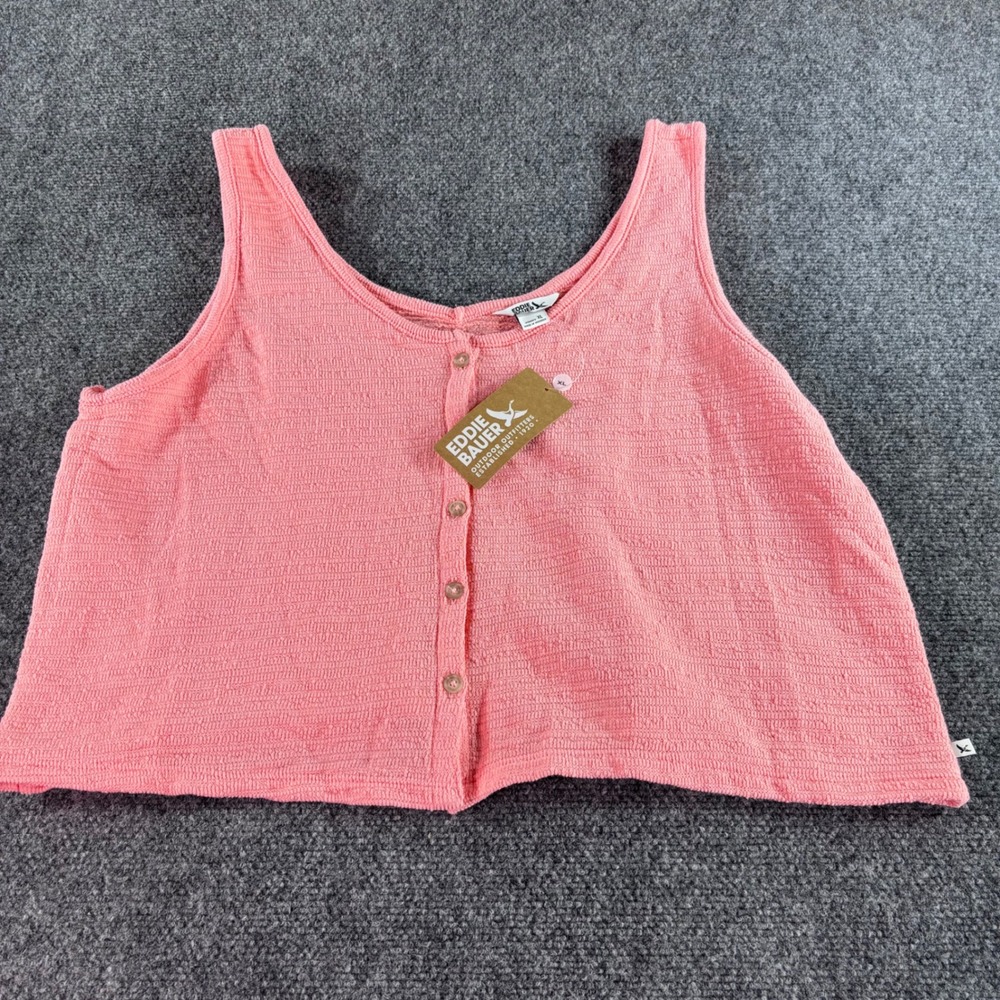 Eddie Bauer Beachy Slub Tank Women XL Pink Button Front Textured New With Tags‎